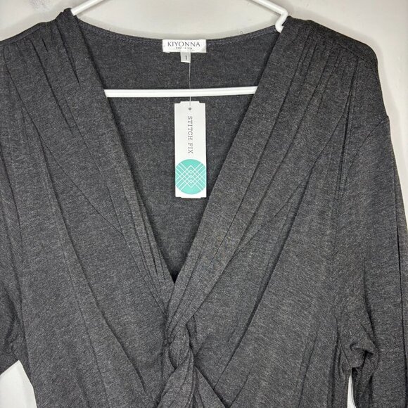 KIYONNA STITCH FIX NEW Kindra Dress Womens 1X Grey Faux Wrap Detail Stretch - Picture 4 of 10
